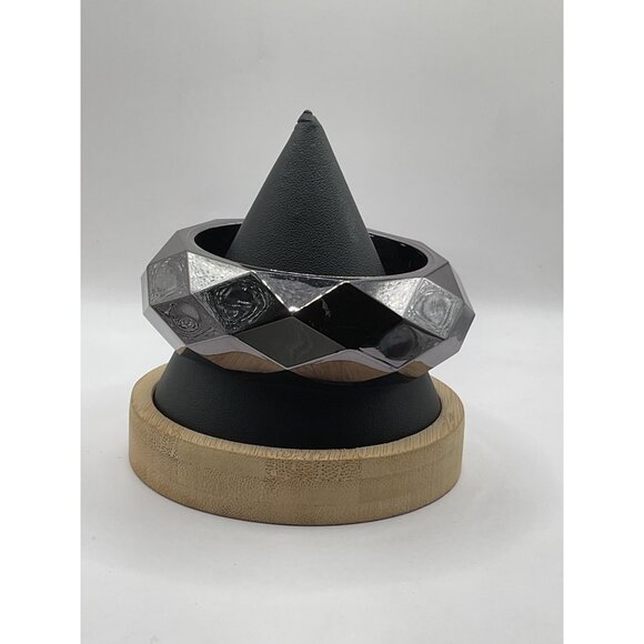 Chunky Shiny Faceted Black Gunmetal Tone Bangle Bracelet - Picture 1 of 3